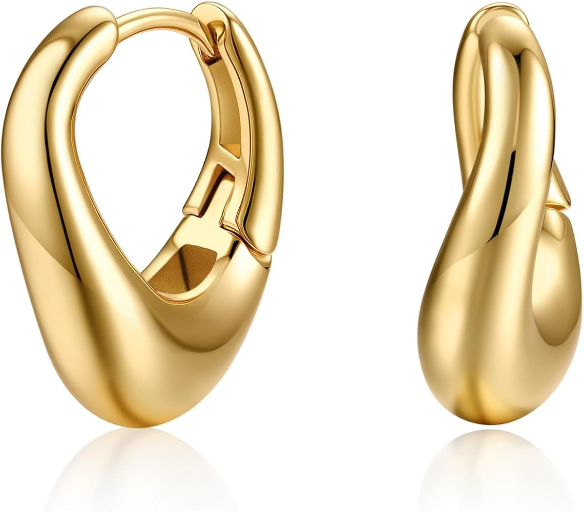 18K Gold Plated Chunky Hoop Earrings for Women Fashion Thick Gold Hoops Set Jewelry for Birthday ... | Amazon (US)
