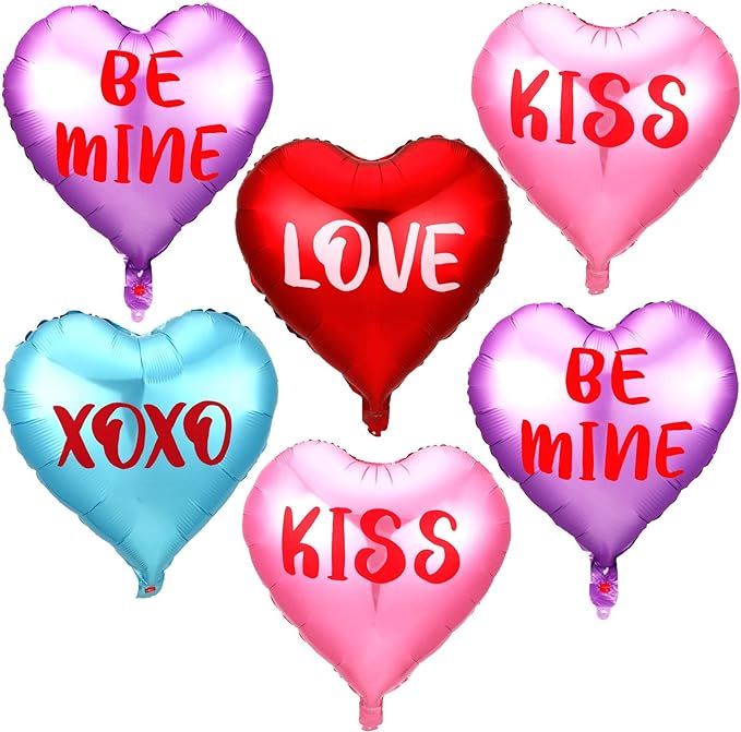 20 Pieces Valentine's Day Balloons 18 Inch Foil Candy Heart Balloons Pink Red Heart Love Helium B... | Amazon (US)