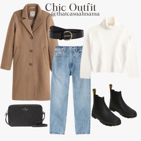 casual chic Parisian outfit. Wool blend dad coat, mom jeans, dr martens, crossbody bag, cropped sweater, black belt. Great holiday outfit, thanksgiving outfit, work outfit, office style, teacher outfit, mom outfit, mom style, casual outfit 

#LTKSeasonal #LTKfindsunder100 #LTKHolidaySale