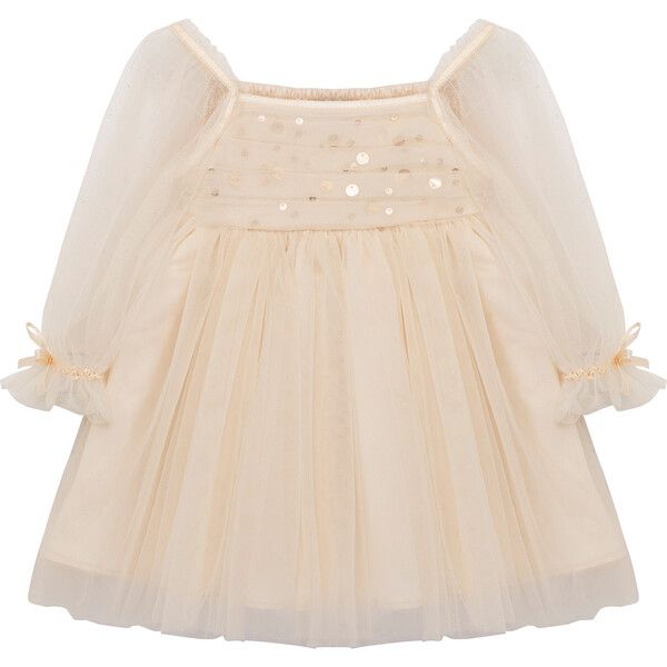 Baby Babydoll Sequin Tulle Dress, Champagne | Maisonette