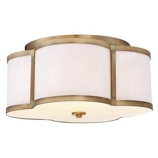TUXEDO PARK LIGHTING 16 in. W x 8 in. H 3-Light Natural Brass Semi-Flush Mount Ceiling Light with... | The Home Depot