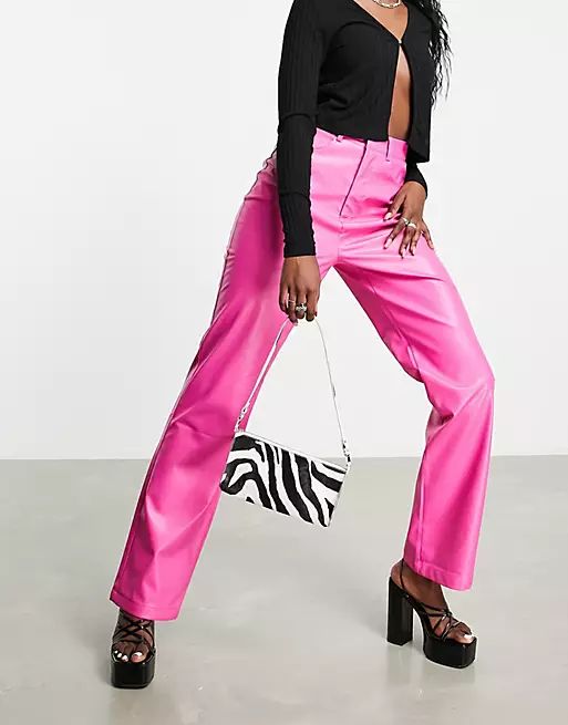 Missyempire leather look straight leg trouser co ord in pink | ASOS (Global)