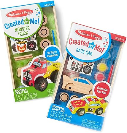 Melissa & Doug Decorate-Your-Own Wooden Craft Kits Set - Race Car and Monster Truck | Amazon (US)