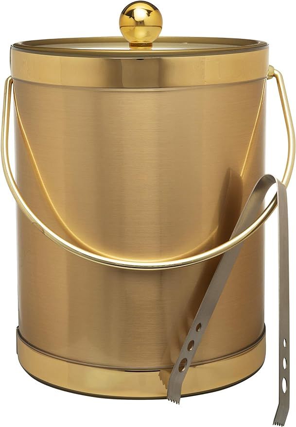 Hand Made In USA Brushed Gold Double Walled 5-Quart Insulated Ice Bucket With Ice Tongs (Metallic... | Amazon (US)