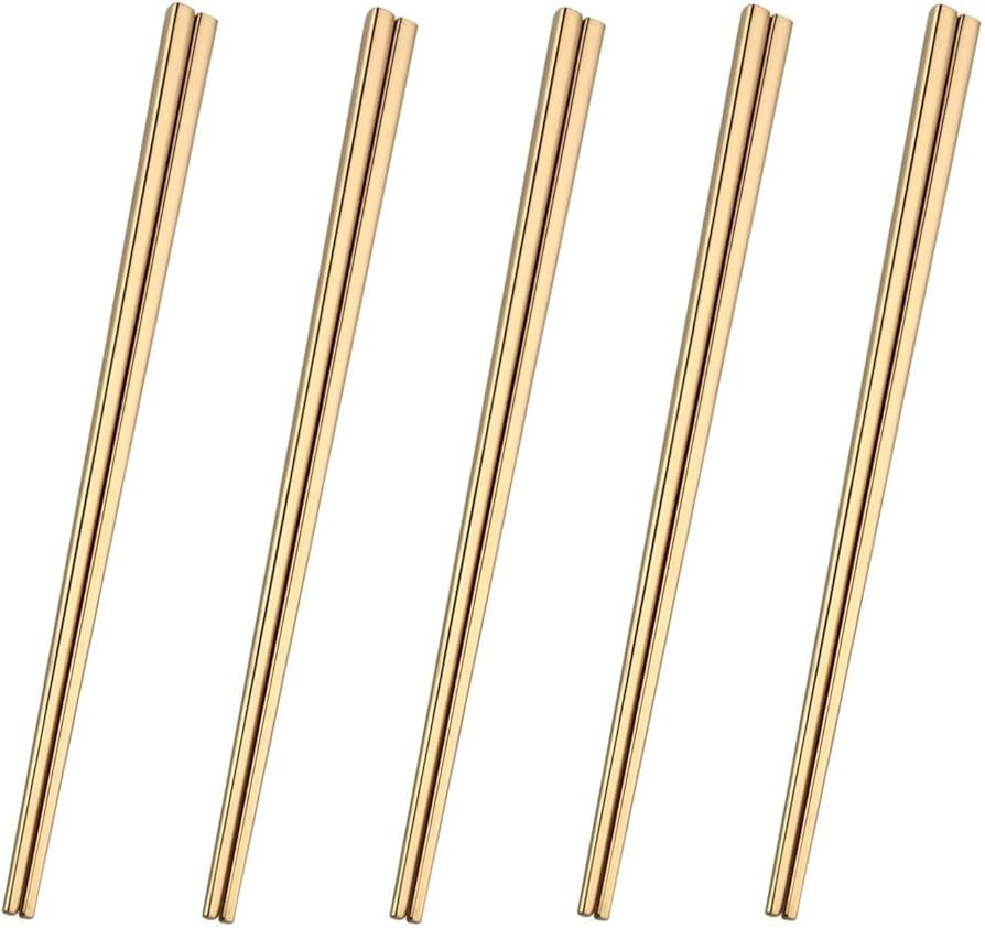 Dtdepth Stainless Steel Chopsticks - 5 Pairs Gold Reusable Dishwasher Safe Chopsticks, 304 Stainl... | Amazon (US)