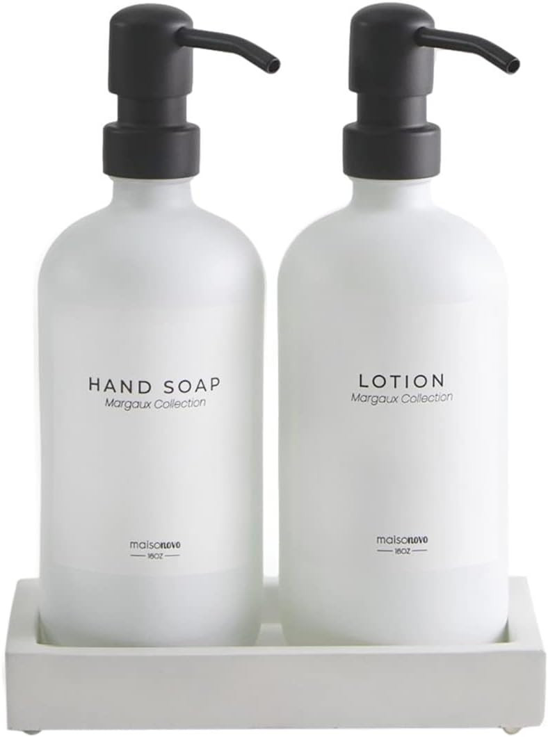 MaisoNovo Glass Soap Dispenser with Pump and Concrete Tray | Vintage Soap Dispenser Bathroom & Ki... | Amazon (US)