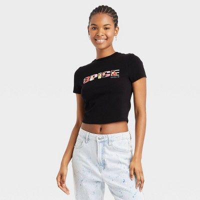 Women's Spice Girls Baby Short Sleeve Cropped Graphic T-Shirt - Black | Target