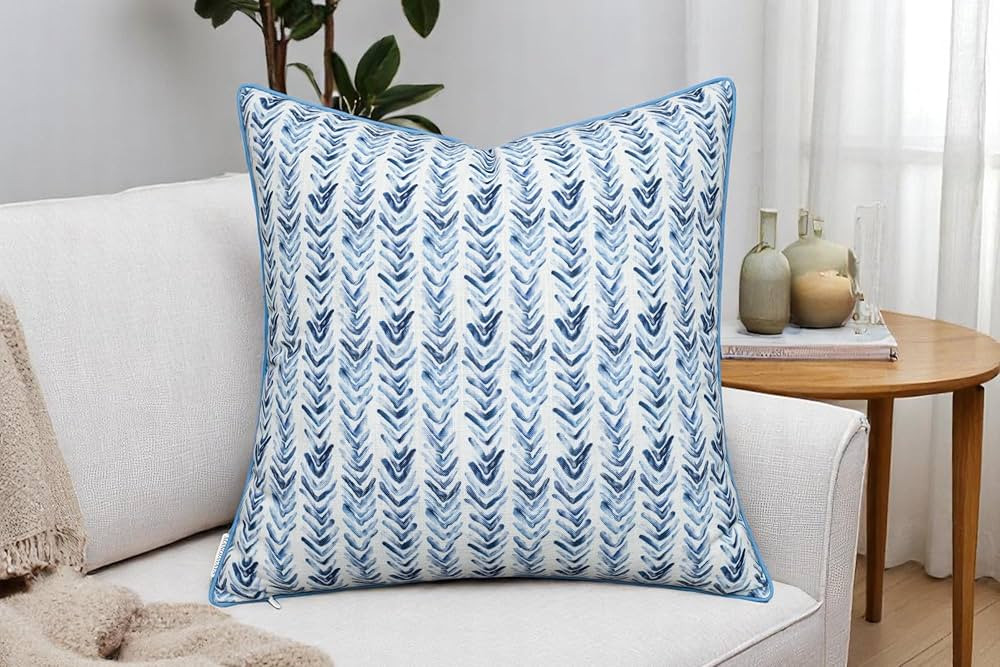 Herringbone Printed Pillow Cover - 18x18 Inch Blue Square Cushion Cover - Decorative Throw Pillow... | Amazon (US)