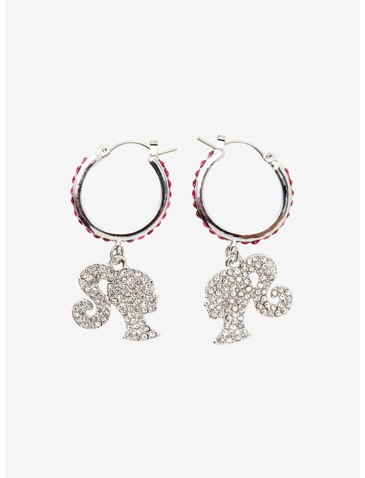 Barbie Bling Silhouette Rhinestone Mini Hoop Earrings | Hot Topic | Hot Topic