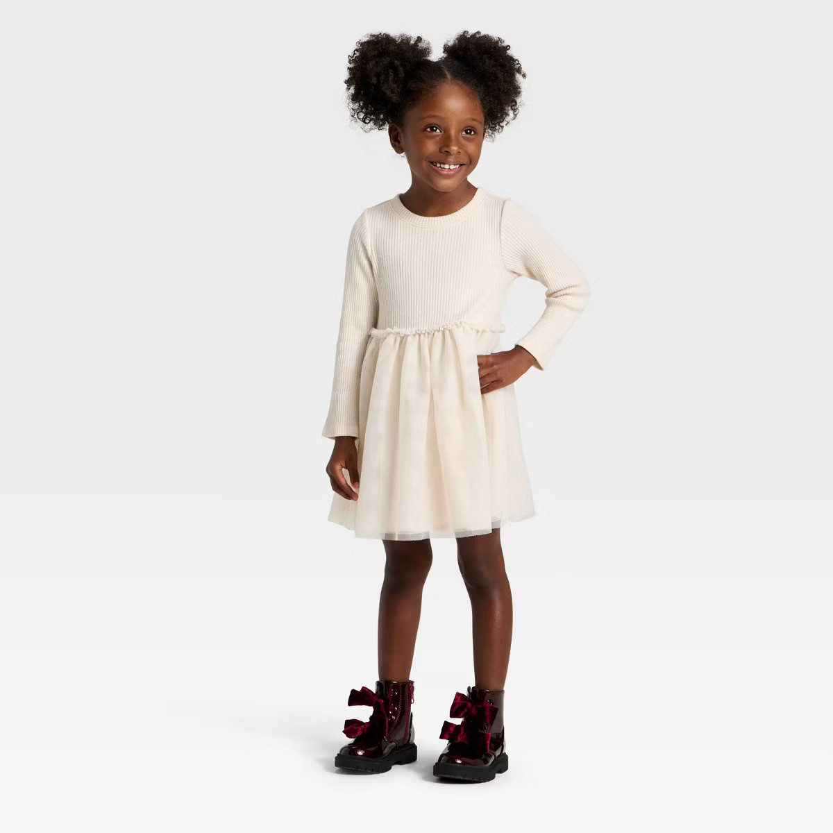 Toddler Girls' Long Sleeve Sparkle Ribbed Tulle Dress - Cat & Jack™ | Target