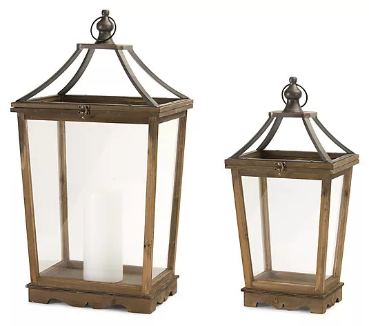Melrose Wooden Floor Lantern with Open Top (Set of 2) - QVC.com | QVC