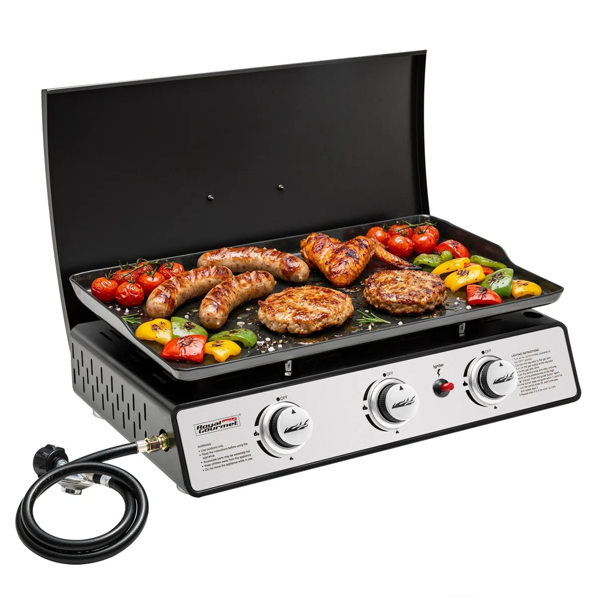 Royal Gourmet 3-Burner Portable Gas Grill Griddle with Top Hard Cover | Wayfair North America