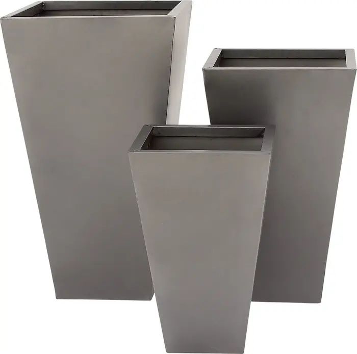 Gray Metal Contemporary Planter with Tapered Base & Polished Exterior - Set of 3 | Nordstrom Rack