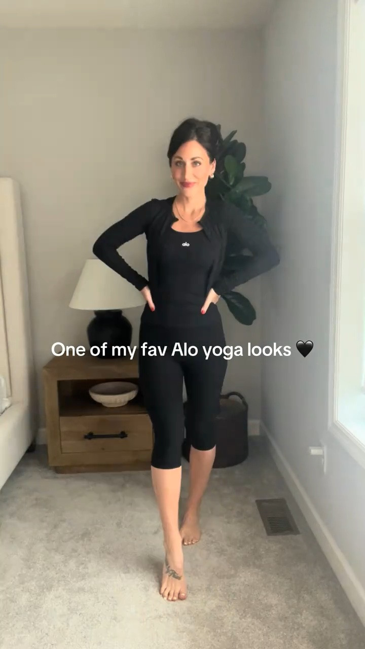 So good I needed it in black too! I’m wearing xs in cardigan and tank and small in capris. @Alo Yoga

#LTKSeasonal