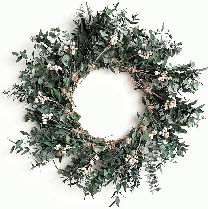 18'' Nature Eucalyptus Wreath - for Front Door, Porch, Window - Home & Farmhouse Decor - Suitable... | Amazon (US)