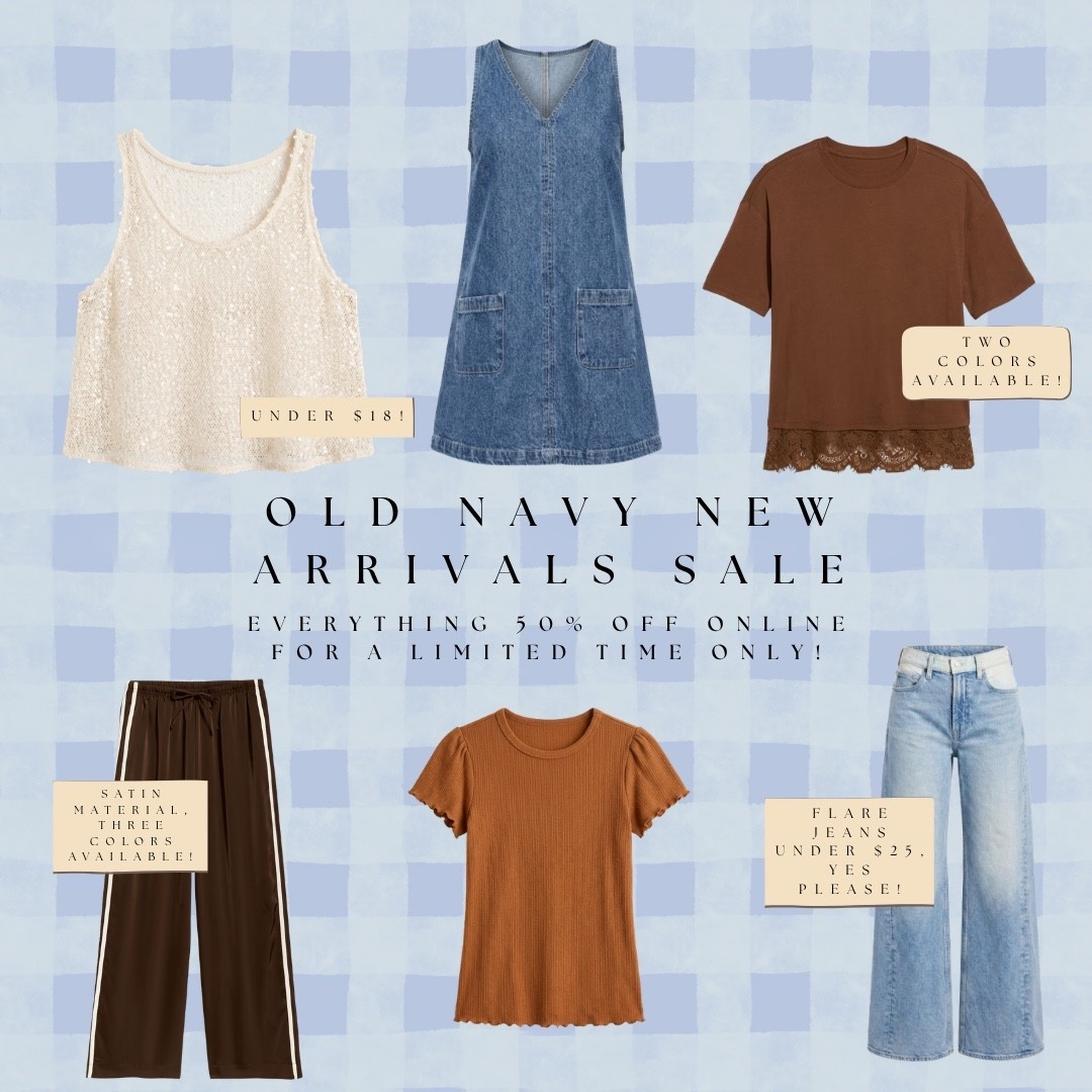 Old Navy’s new arrivals sale is giving SO much for 50% off online 🙌 The cream lace tank is under $18, the flare jeans are under $25, the satin track pants come in three colors, and the lace-hem tee comes in two — limited time only so grab these now! All linked!

#LTKdayinmylife #LTKgrwm #LTKootd