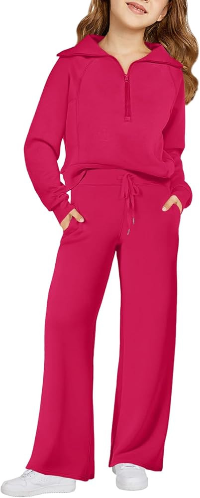 Haloumoning Girls 2 Piece Outfits Sweatsuit Half Zip Long Sleeve Sweatshirts Sweatpants Tracksuit... | Amazon (US)