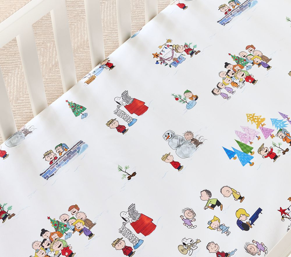 Peanuts® Charlie Brown®  Christmas Organic Crib Fitted Sheet | Pottery Barn Kids