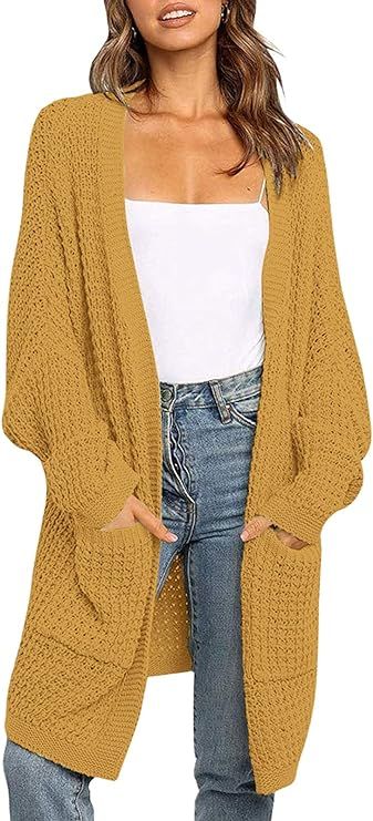 YIBOCK Womens Kimono Long Batwing Sleeve Open Front Chunky Cable Knit Cardigan Sweater with Pocke... | Amazon (US)