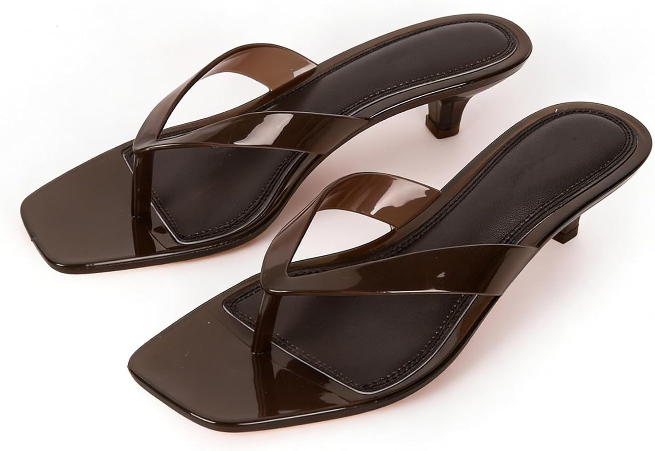 FIFSY Jelly Kitten Heel Flip Flops for Women Clear Square Open Toe Heeled Sandals Low Heel Thong ... | Amazon (US)