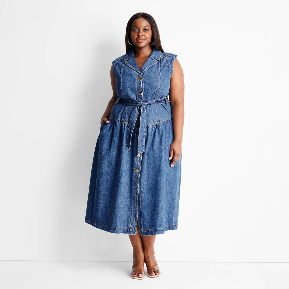 Women's Sleeveless Denim Button-Front Midi Dress - Future Collective™ with Jenee Naylor Medium ... | Target