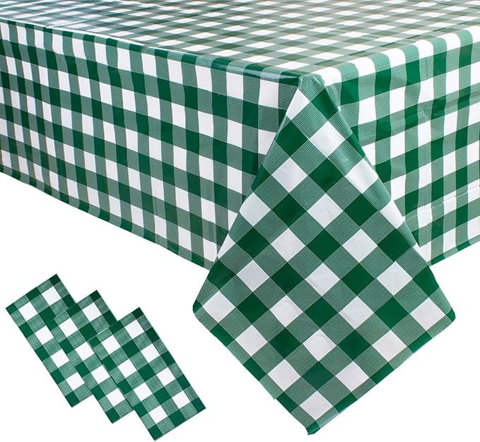 3 Packs Green and White Checkered Tablecloth 54x108 Inches Rectangle Gingham Tablecloth Disposabl... | Amazon (US)