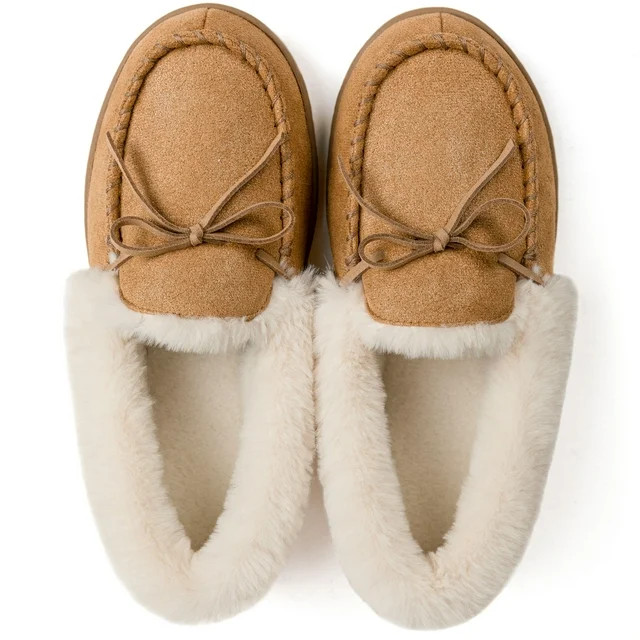 Ravelier Women's Classic Glittered Moccasin Slippers, Sand, Size 9 | Walmart (US)