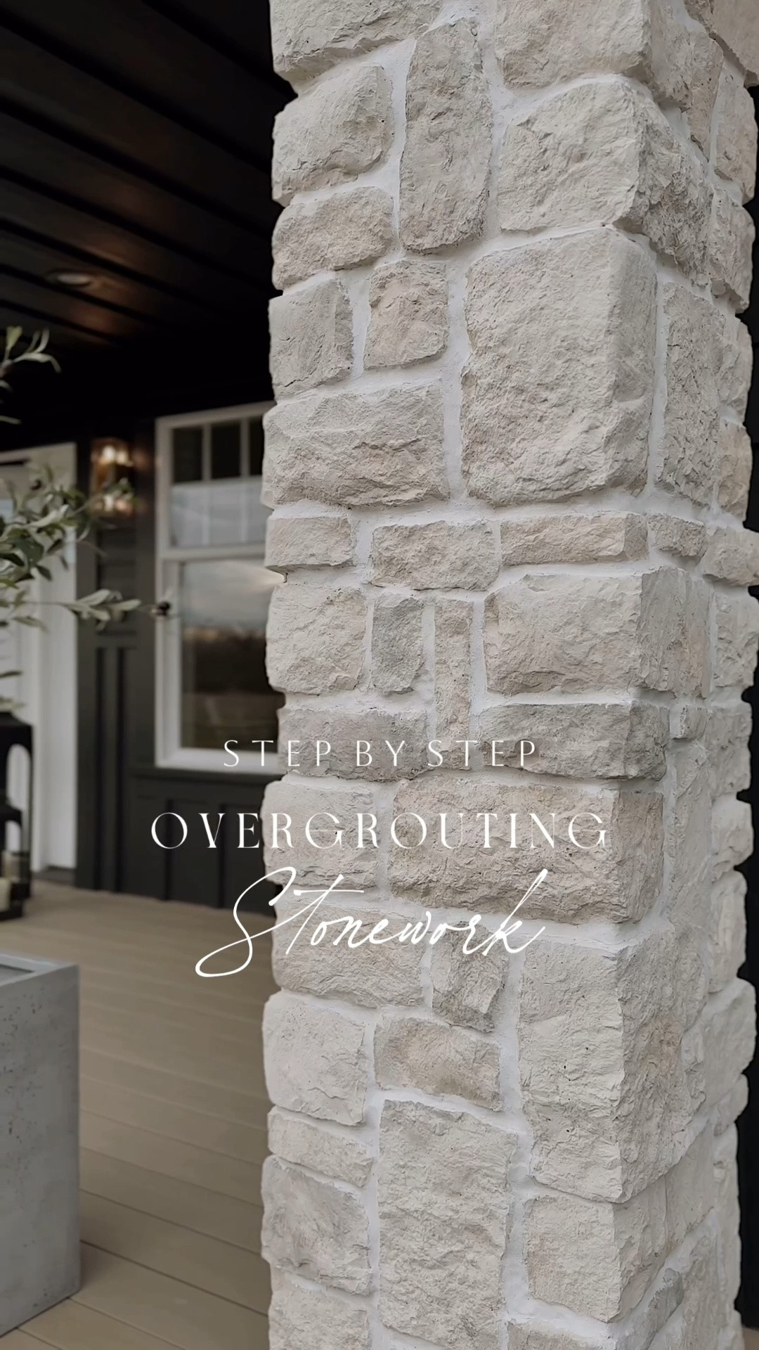 •Featured stone: Eldorado Stone RoughCut in the color “Casa Blanca”

•gap sizes in between the stones varied between 1/4” - 1” (we had to chisel off the edges on some of them for a better fit)

•used Custom Building Products Prism Ultimate Performance Cement Grout in the color “Snow White” in a QEP piping bag (both from Home Depot) to pipe grout between the stones 

•NOTE: the grout has a built-in sealer so it is pricier but definitely worth it in the long run

•the main key is to overfill the grout lines out past the faces of the stones

•let it dry about 10 minutes and then smoothed the grout with our fingers around each individual stone (wait until the grout reaches a play-dough-like consistency: firm enough to hold its shape, but still soft and workable)

•NOTE: be sure to push & pack the grout in very tightly around each stone so it has no openings in between the joints after it dries

•after the grout firmed up we went back again and smoothed any excess off with our fingers (we didn’t use water because we wanted to keep the grout off of the face of the stones)

•in some areas the grout shrunk after it dried so we went back over it a second time to make it fuller

For more design & home inspiration follow us @rangerhome_nw 🫶🏼

#LTKstorytime #LTKHome