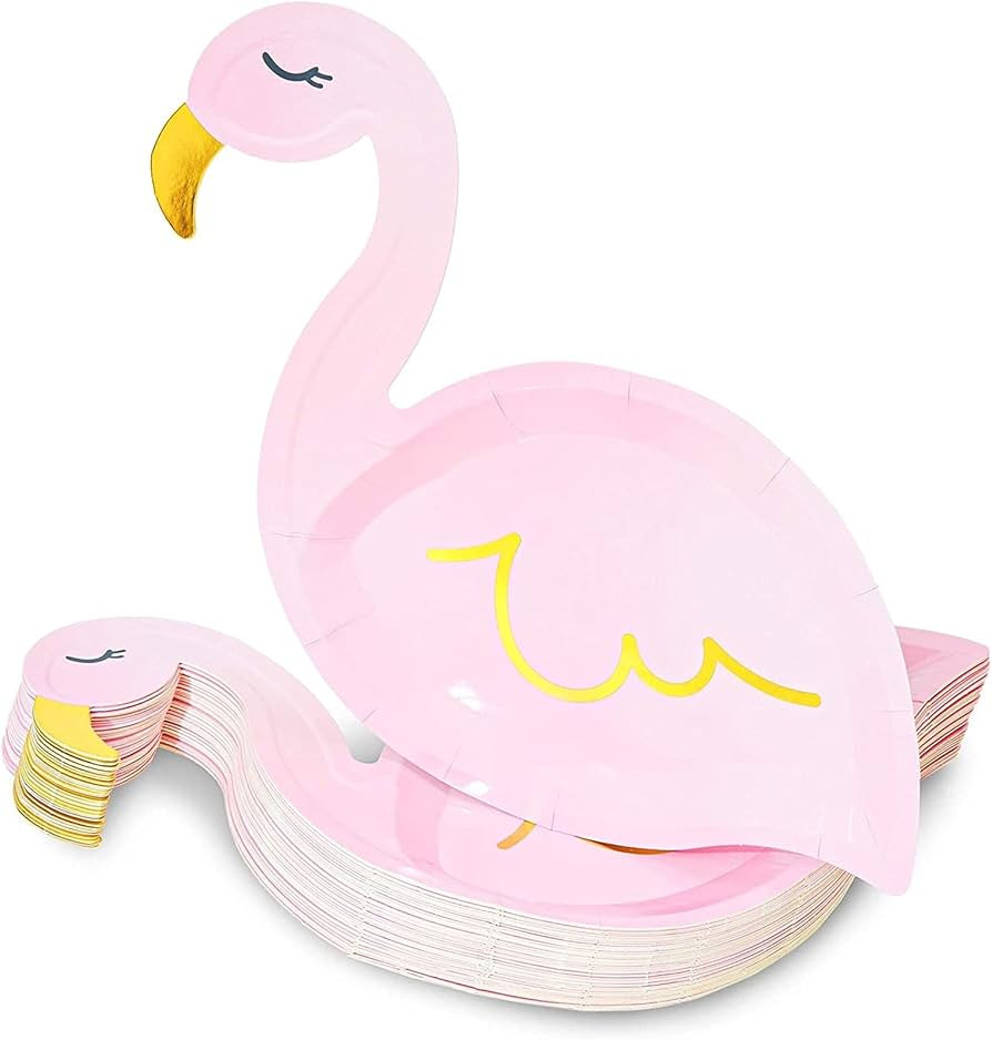BLUE PANDA 48 Pack Pink Flamingo Party Paper Plates with Gold Foil, 9 x 11.45 Inch, Paper Plates ... | Amazon (US)