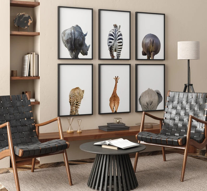 Set of 6 Animal Butt Prints, Bathroom Wall Decor, Safari Animals, Home Decor, Nursery Decor, Wall... | Etsy (US)