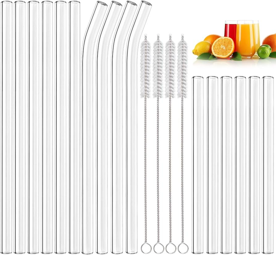 20 Pack Reusable Glass Straws,6 Straight and 4 Bent and 6 Short Glass Straw with 4 Brushes,Perfec... | Amazon (US)