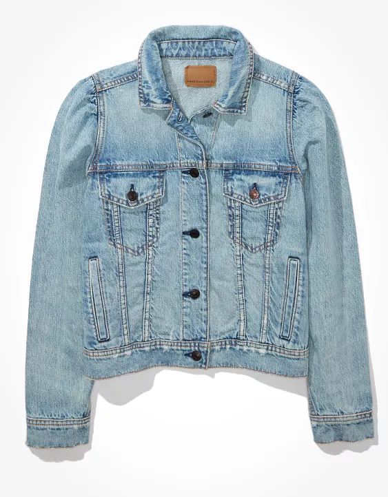 AE Cropped Puff-Sleeve Denim Jacket | American Eagle Outfitters (US & CA)