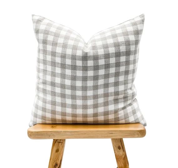 Linen Woven Plaid Pillow Cover | Plaid Pillow| Cream and Taupe | Natural Linen, Modern Farmhouse,... | Etsy (US)