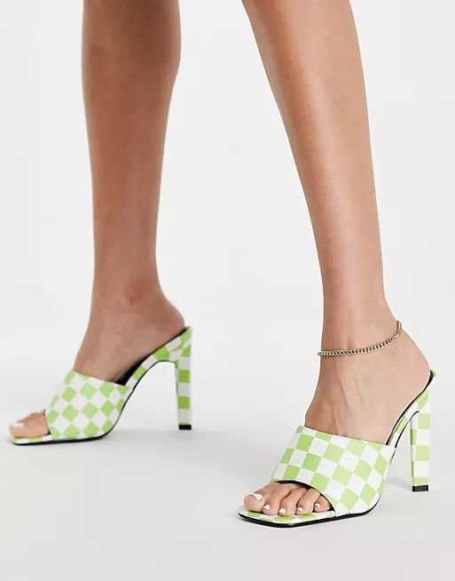 RAID Kaylor heel mule sandal in lime checkerboard | ASOS (Global)