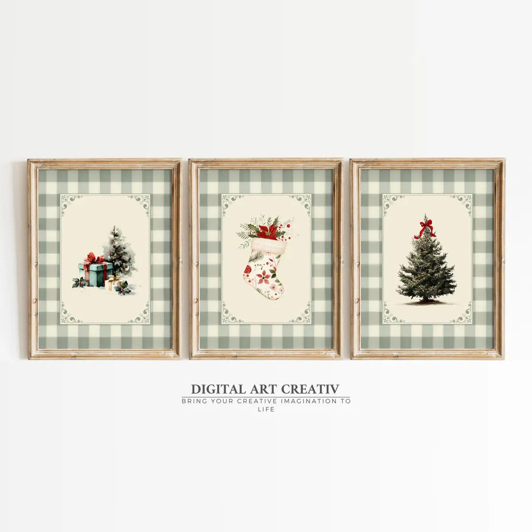 Set of 3 Whimsical Christmas Prints Art | Digital Holiday Wall Art | Classic Holiday Wall Decor |... | Etsy (US)