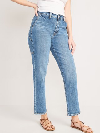 Curvy Extra High-Waisted Sky-Hi Straight Workwear Jeans for Women | Old Navy (US)