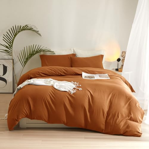 AMWAN Terracotta Duvet Cover Twin Size Burnt Orange Soft 3 Pieces Microfiber Bedding Set, 1 Caramel Duvet Cover 68”x86” with Zipper Closure and 2 Pillowcases | Amazon (US)
