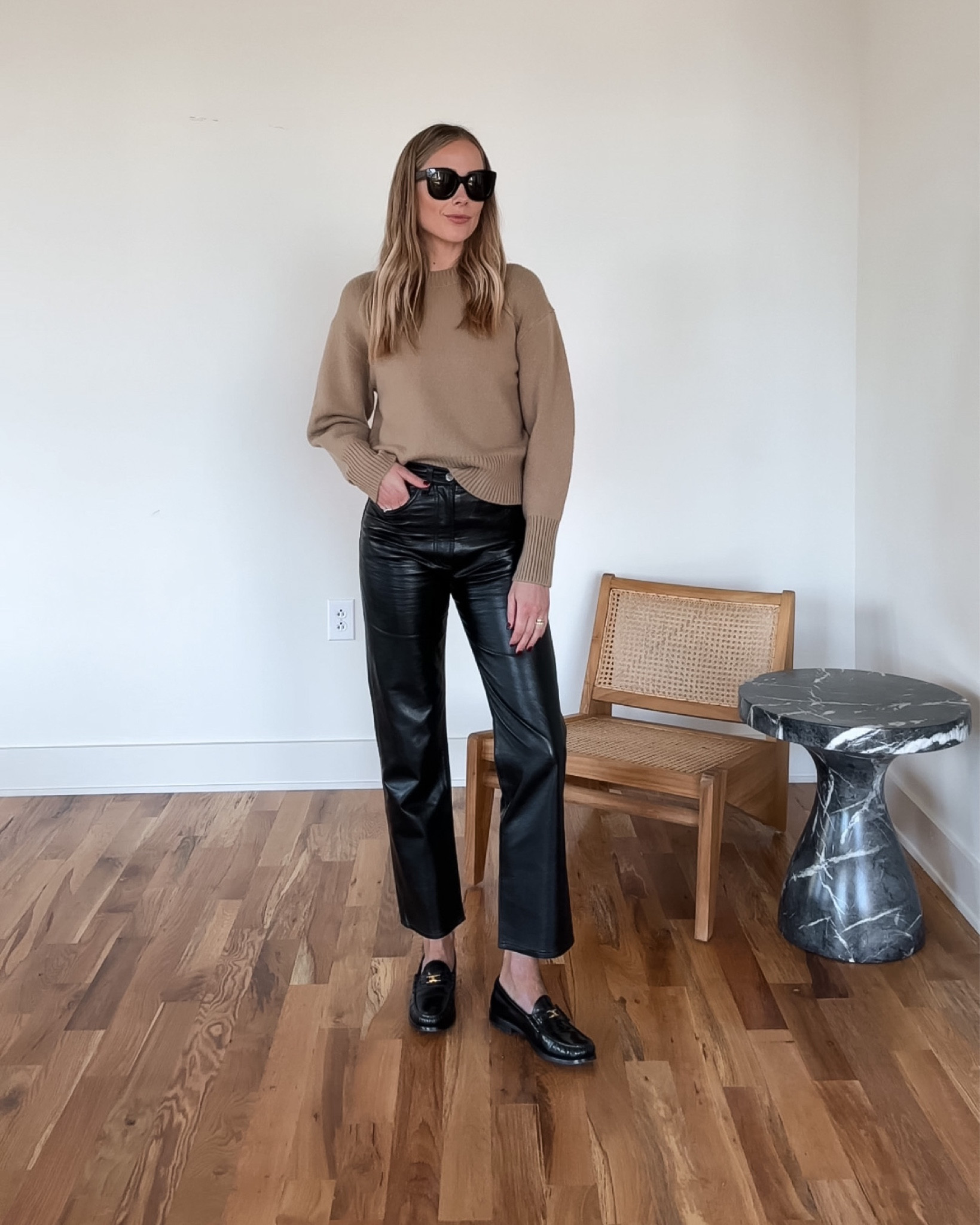 Fashion Jackson wearing Nordstrom fall outfit, loafers, black leather pants, camel sweater 

#LTKstyletip #LTKshoecrush #LTKSeasonal