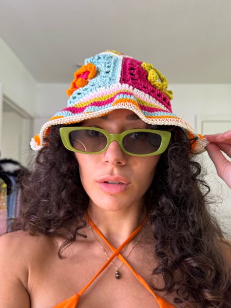 Crochet bucket hat summer outfit style colorful sunglasses Amazon finds revolve fashion vacation outfit concert festival 

#LTKFestival #LTKTravel #LTKStyleTip