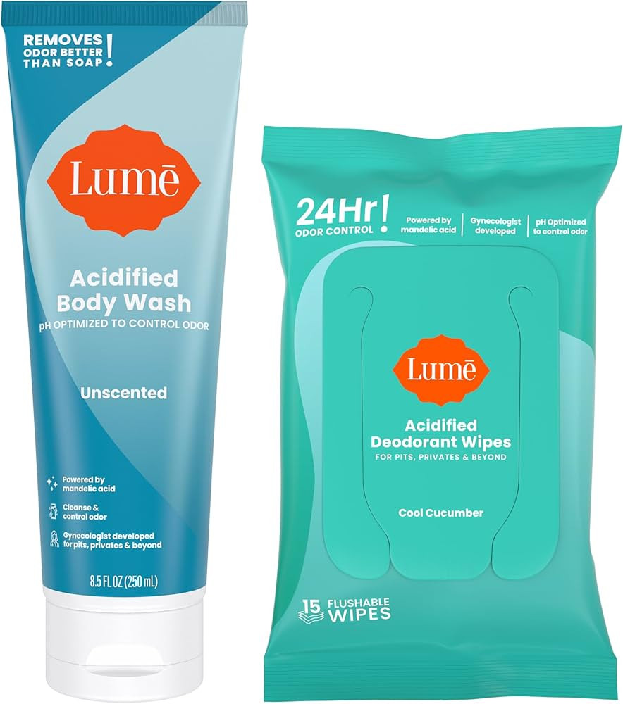 Lume Acidified Body Wash & Flushable Deodorant Wipes - 24 Hour Odor Control - Hydrating Wash - Wi... | Amazon (US)