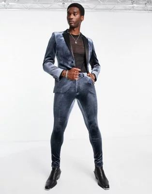 ASOS DESIGN super skinny velvet tuxedo in navy | ASOS (Global)