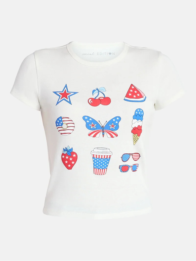 Social Edition Women's American Symbol Graphic Tee with Short Sleeves, Sizes XXS-XXL - Walmart.co... | Walmart (US)