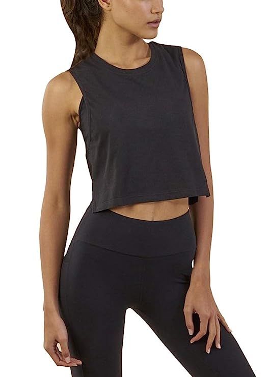 Mippo Women's Loose Flowy Mesh Workout Athletic Gym Crop Top Cropped Tee Muscle Tank | Amazon (US)