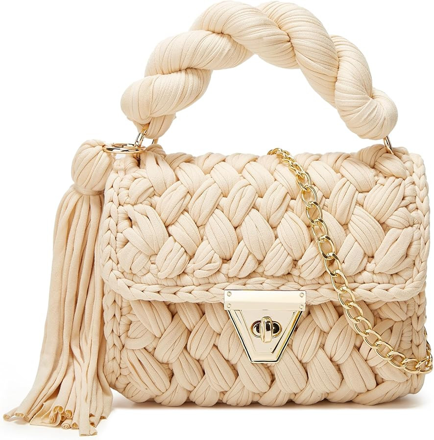 Women's Handwoven Tote Bags Chunky Yarn Crochet Crossbody Shoulder Bag DIY Knot Purse Knit Woven ... | Amazon (US)