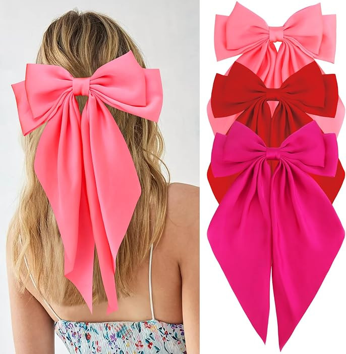 VELSCRUN 3Pcs Hair Bows for Women Pink Hair Bow Red Hair Bow Rose Red Big Hair Bows Clips for Gir... | Amazon (US)