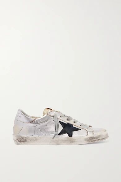 Golden Goose - Superstar Two-tone Distressed Metallic Leather Sneakers - Silver | NET-A-PORTER (US)