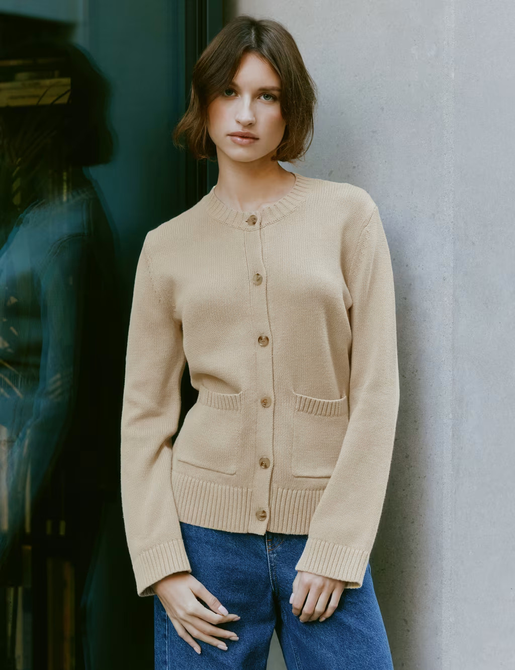 Pure Cotton Crew Neck Fitted Cardigan | Marks & Spencer (UK)