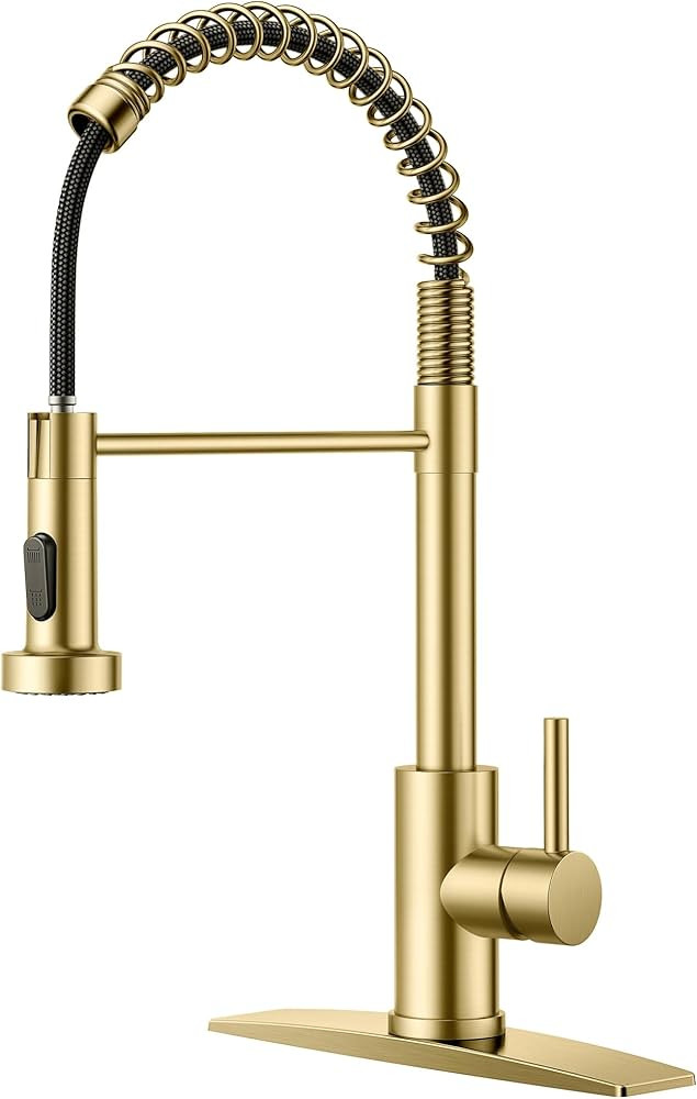 FORIOUS Gold Kitchen Faucet with Pull Down Sprayer, Stainless Steel Commercial Single Handle Clas... | Amazon (US)