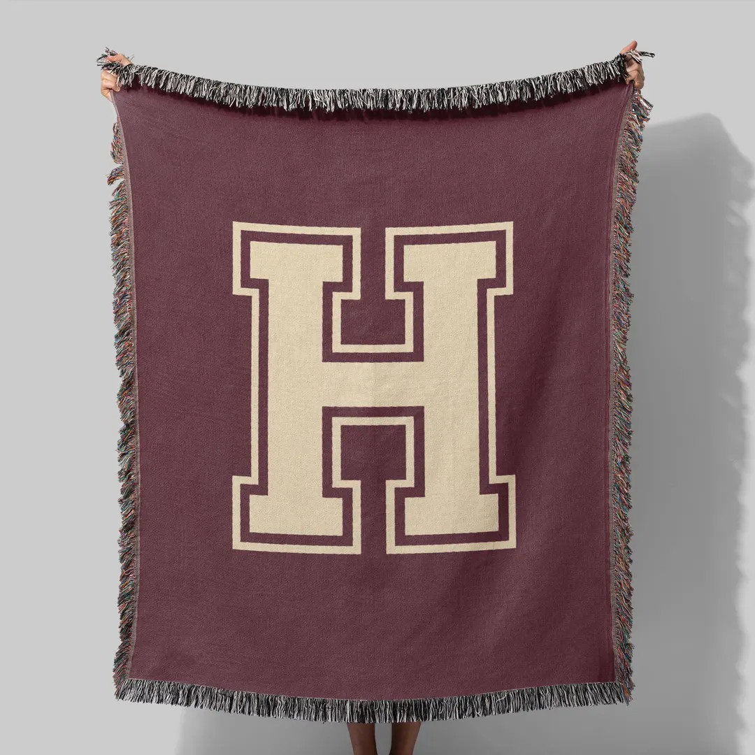 Maroon Letter H Monogram Blanket – Cotton Academic Throw - Etsy | Etsy (US)