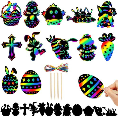 Easter Gifts for Kids Scratch Mini Art - Easter Basket Stuffer for Teens Boys Girls Paper Easter Eggs, Bunny, Christian Easter Decorations, Kids Easter Gifts for Boy Girl, Drawing DIY Easter Crafts | Amazon (US)